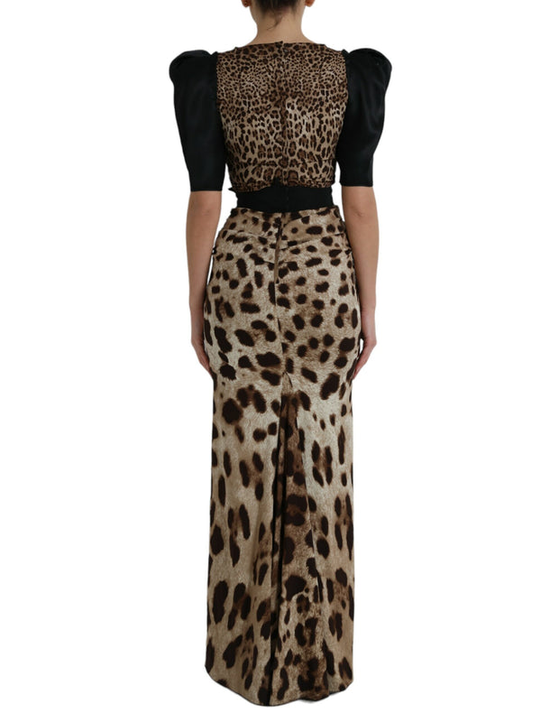 Silk Leopard Embellished Long Dress Dolce & Gabbana