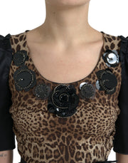 Silk Leopard Embellished Long Dress Dolce & Gabbana