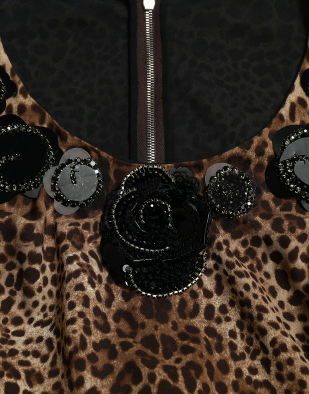 Silk Leopard Embellished Long Dress Dolce & Gabbana