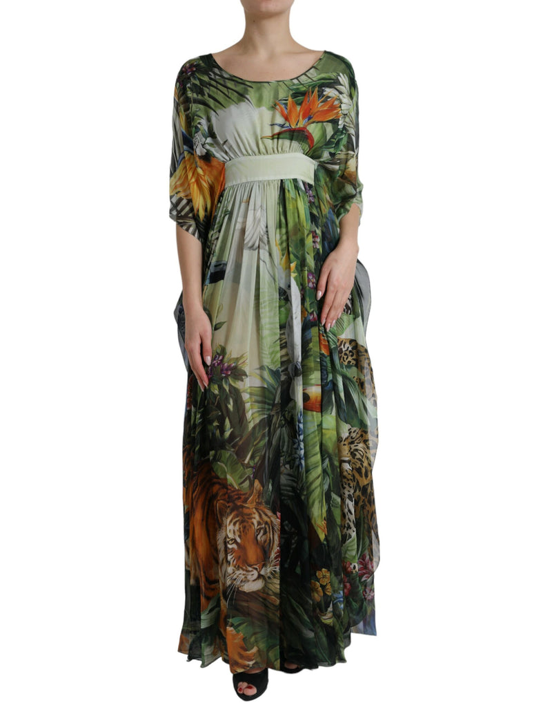 Elegant Jungle Print Maxi Silk Dress Dolce & Gabbana