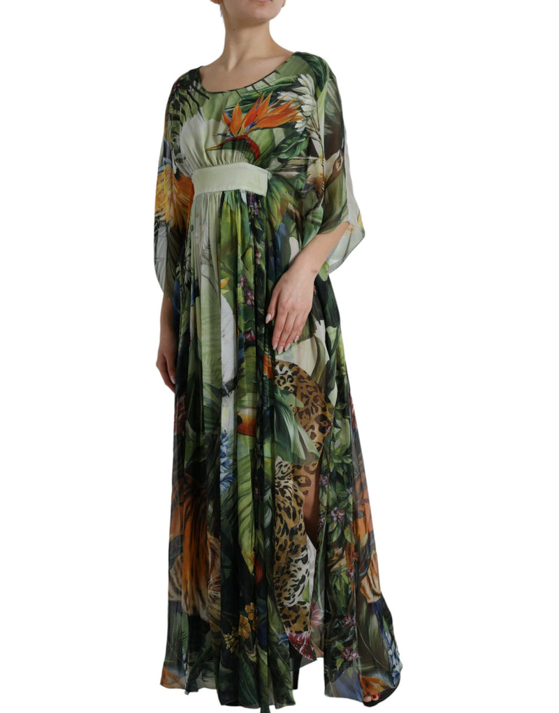 Elegant Jungle Print Maxi Silk Dress Dolce & Gabbana