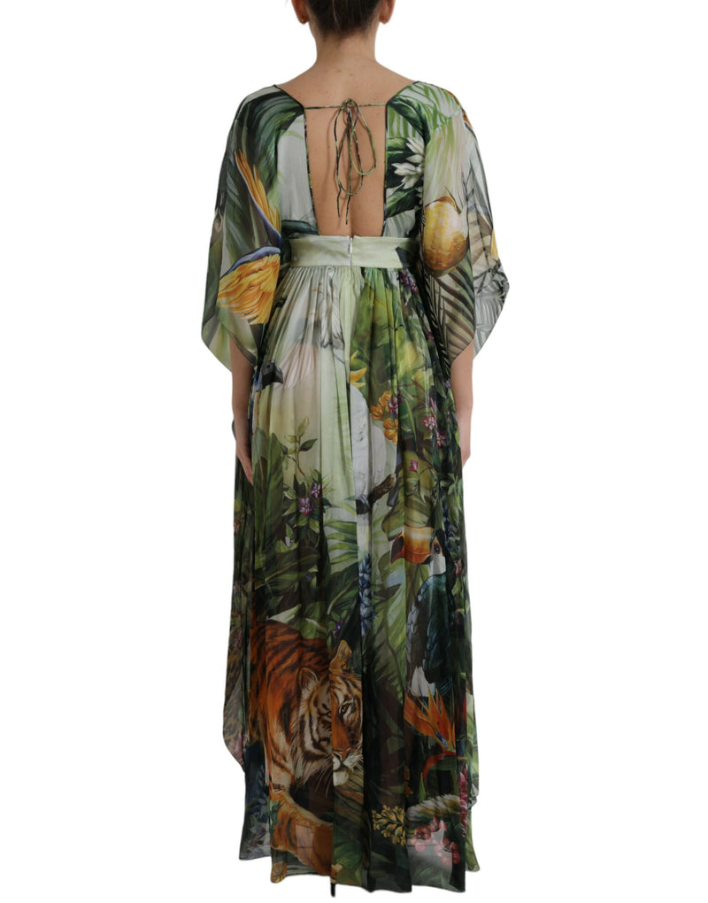 Elegant Jungle Print Maxi Silk Dress Dolce & Gabbana