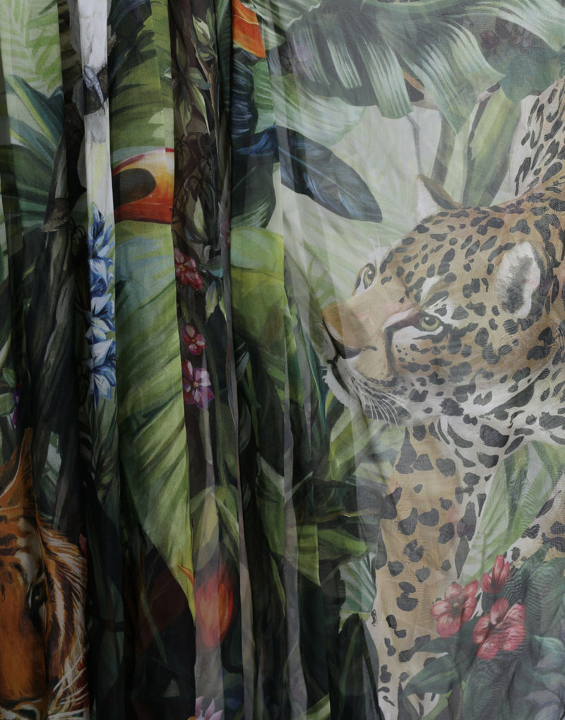 Elegant Jungle Print Maxi Silk Dress Dolce & Gabbana