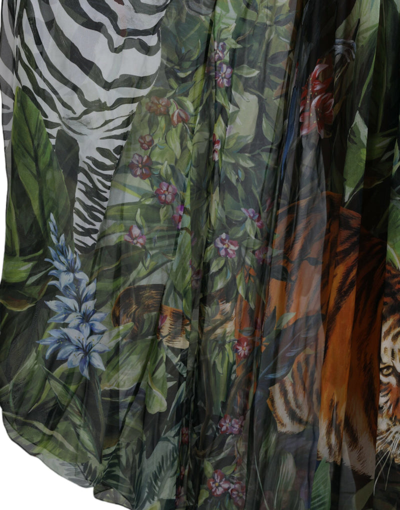 Elegant Jungle Print Maxi Silk Dress Dolce & Gabbana