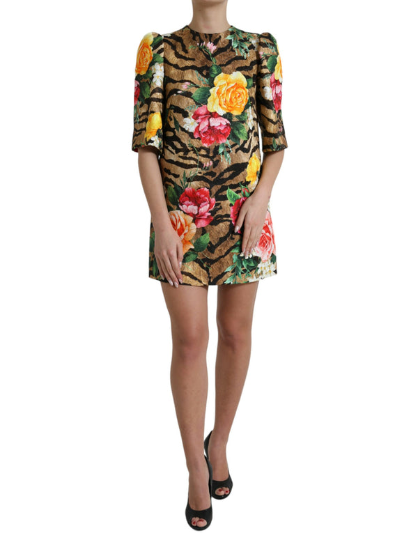 Animal & Floral Print Mini Shift Dress Dolce & Gabbana