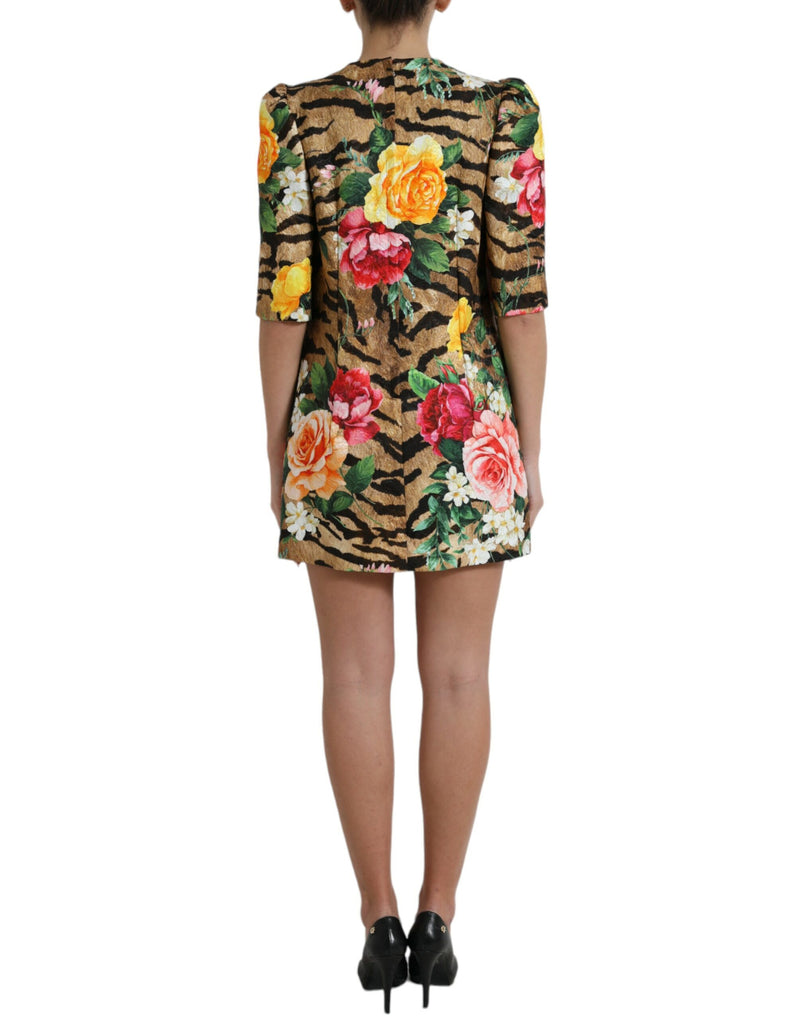 Animal & Floral Print Mini Shift Dress Dolce & Gabbana