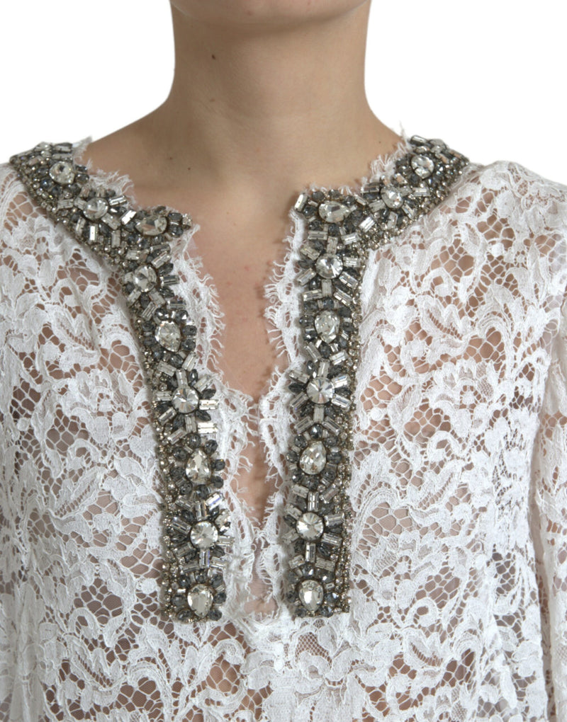 Elegant White Shift Dress with Crystal Embellishment Dolce & Gabbana