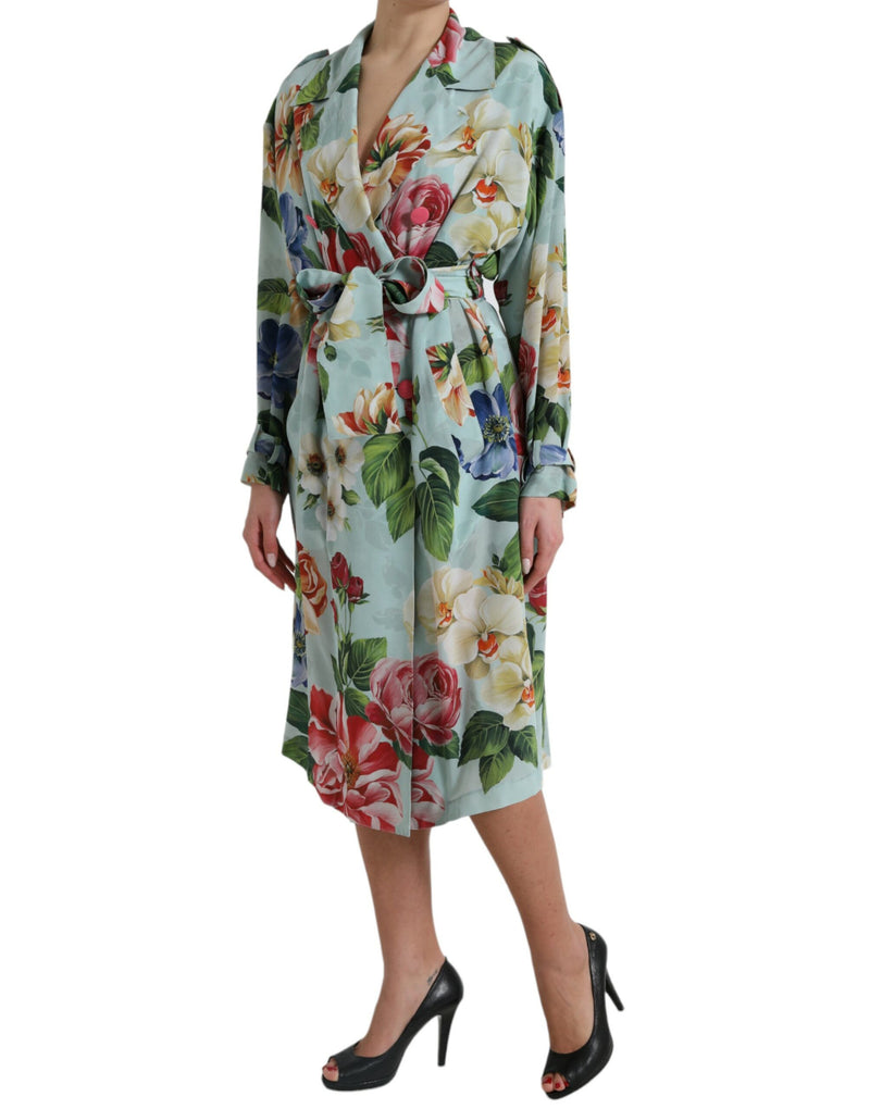 Elegant Floral Silk Trench Jacket Dolce & Gabbana