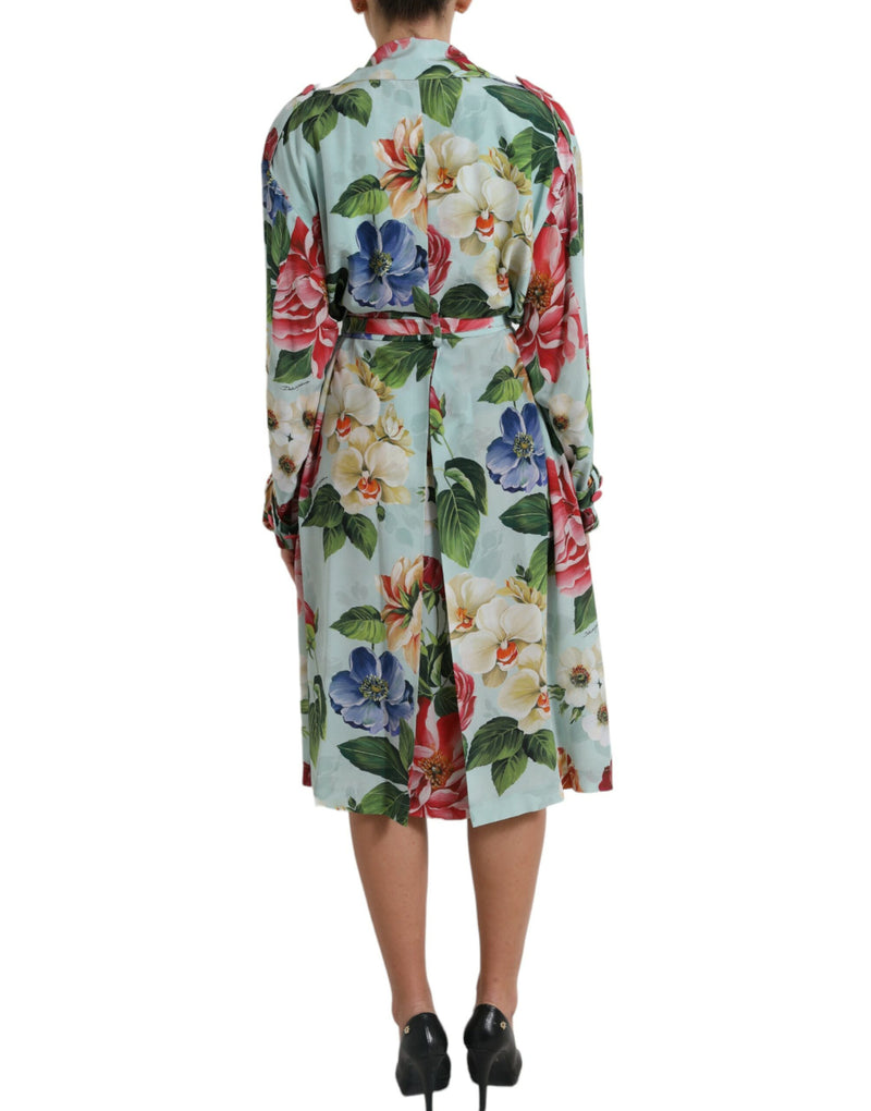 Elegant Floral Silk Trench Jacket Dolce & Gabbana