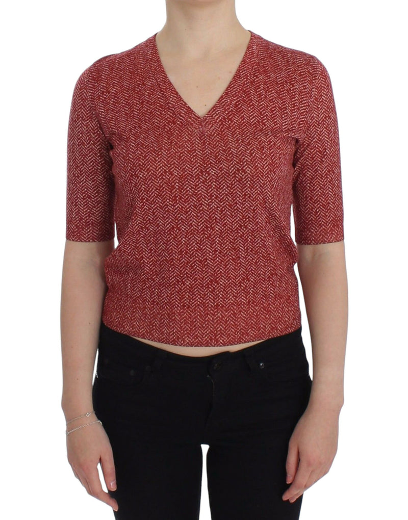 Enchanting Red Tweed V-Neck Sweater Dolce & Gabbana