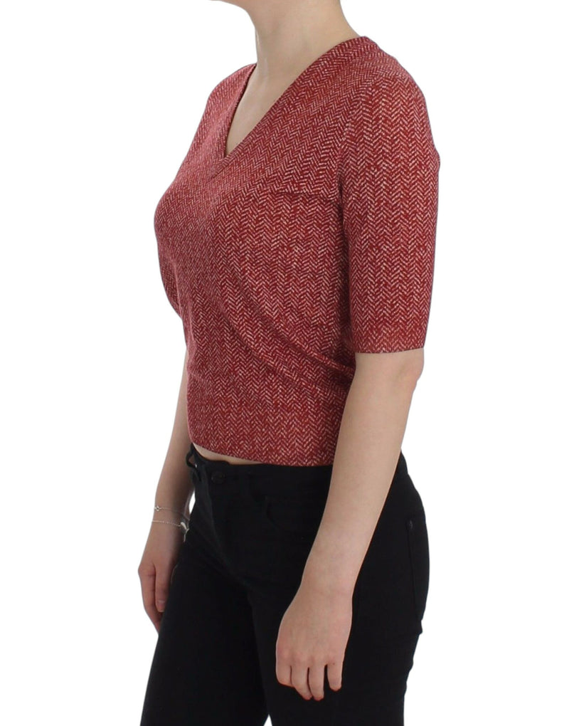 Enchanting Red Tweed V-Neck Sweater Dolce & Gabbana