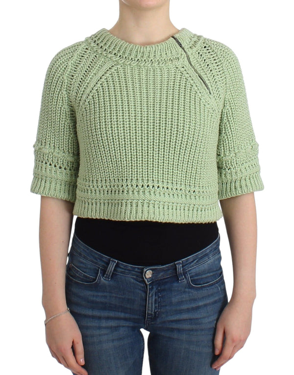 Chic Green Cropped Cotton Sweater Ermanno Scervino
