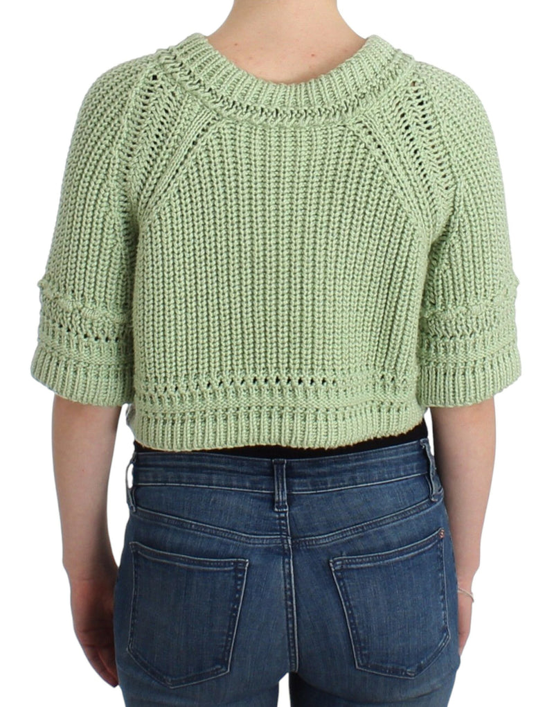 Chic Green Cropped Cotton Sweater Ermanno Scervino