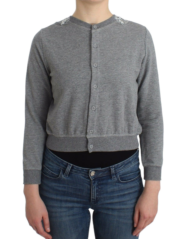 Chic Gray Cotton Blend Short Cardigan Ermanno Scervino