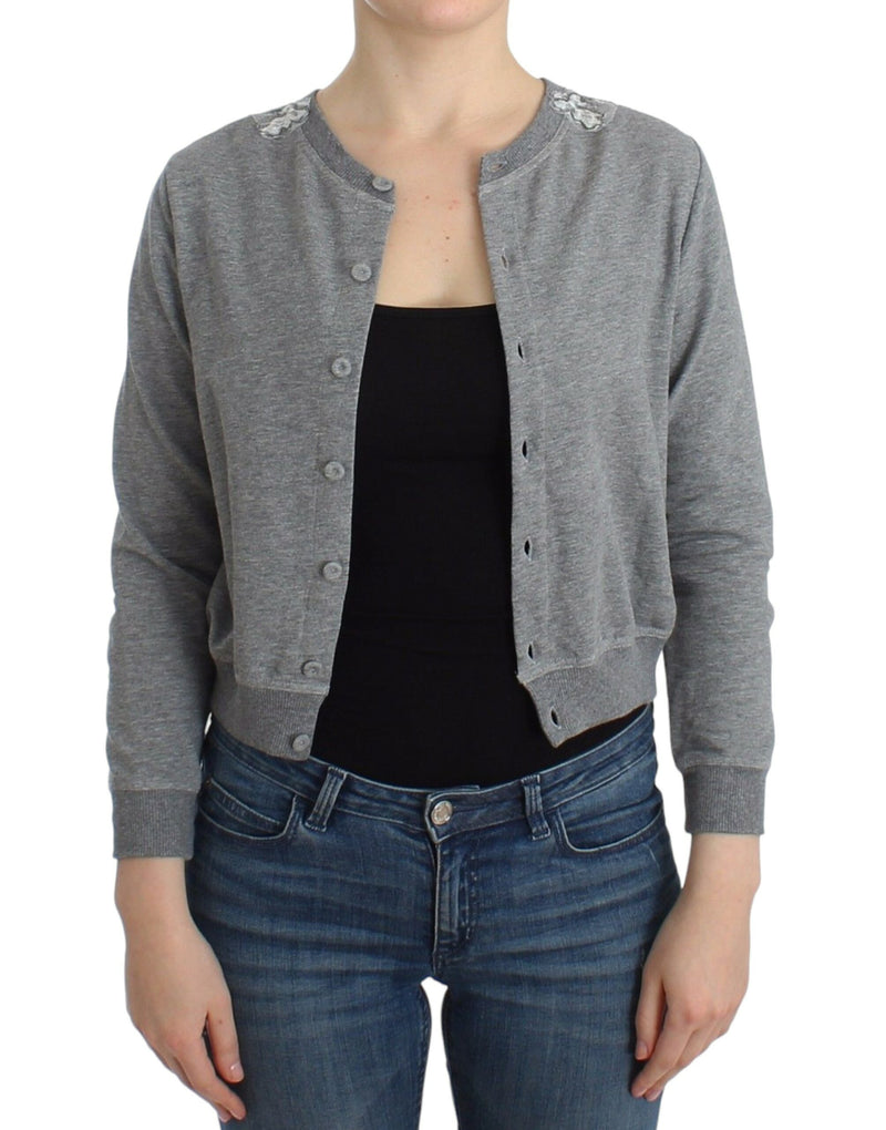 Chic Gray Cotton Blend Short Cardigan Ermanno Scervino