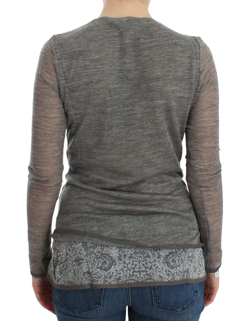 Elegant Gray Wool Blend Deep V-neck Sweater Ermanno Scervino