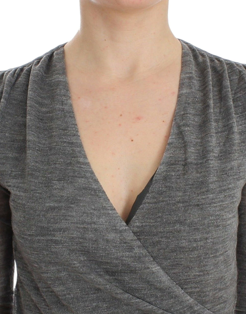 Elegant Gray Wool Blend Deep V-neck Sweater Ermanno Scervino