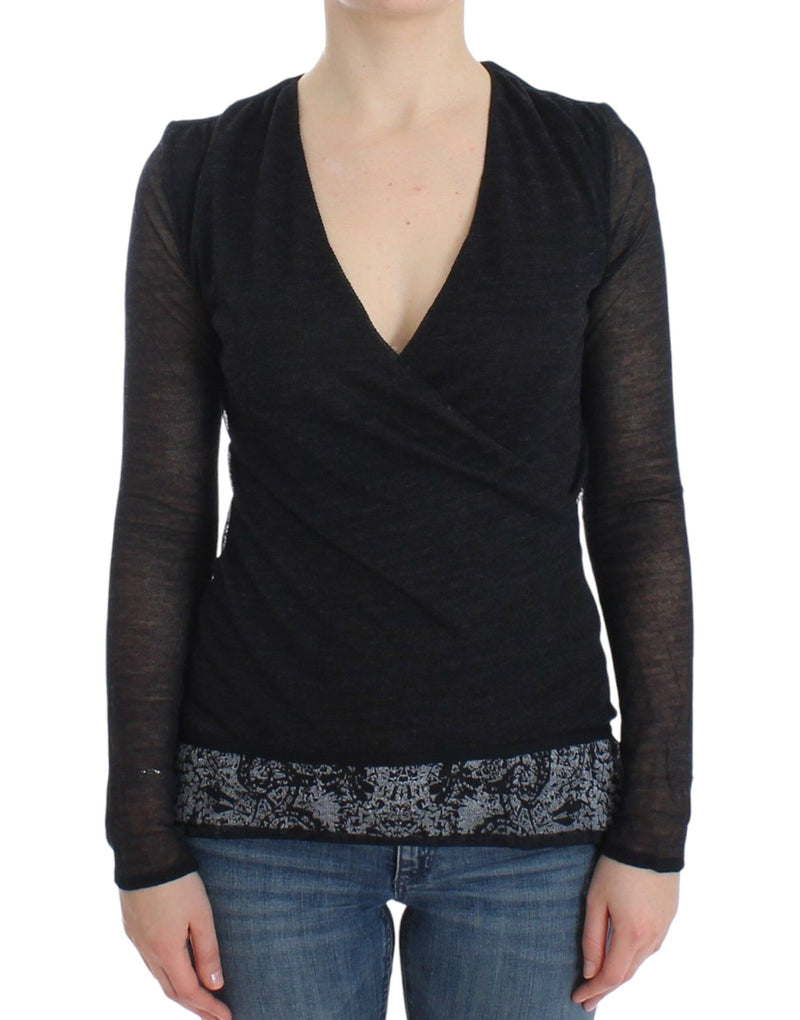 Deep V-neck Black Wool Blend Sweater Ermanno Scervino