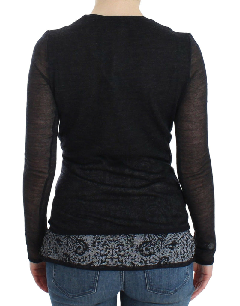 Deep V-neck Black Wool Blend Sweater Ermanno Scervino