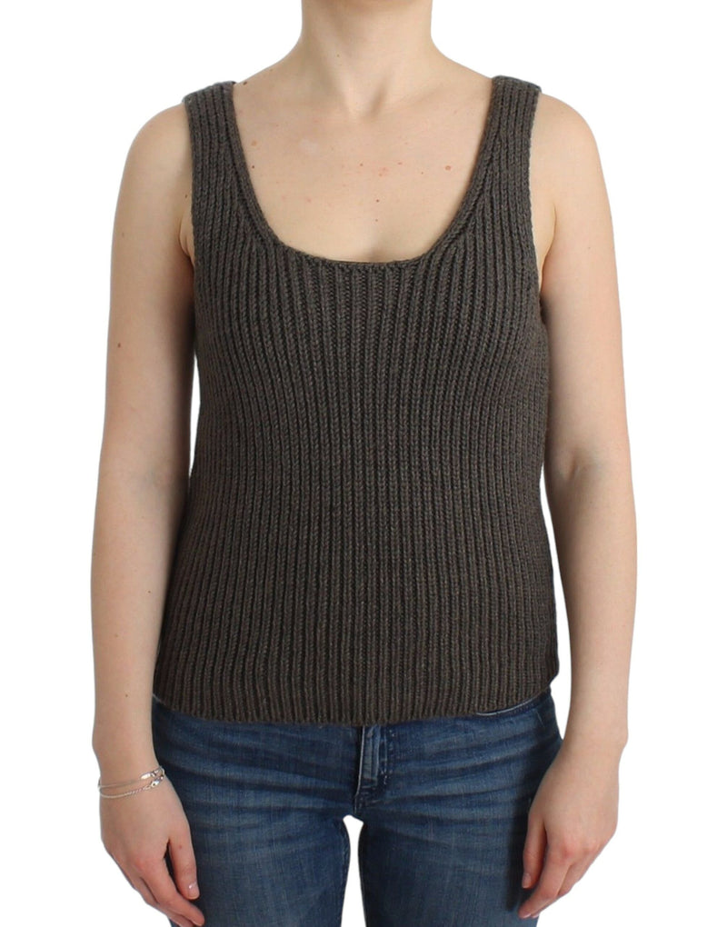 Chic Gray Knit Crew Neck Top Ermanno Scervino