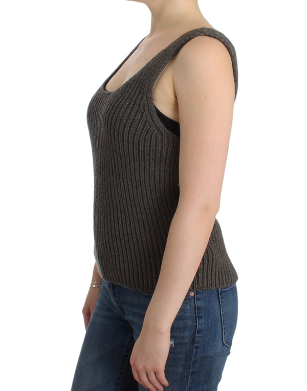 Chic Gray Knit Crew Neck Top Ermanno Scervino