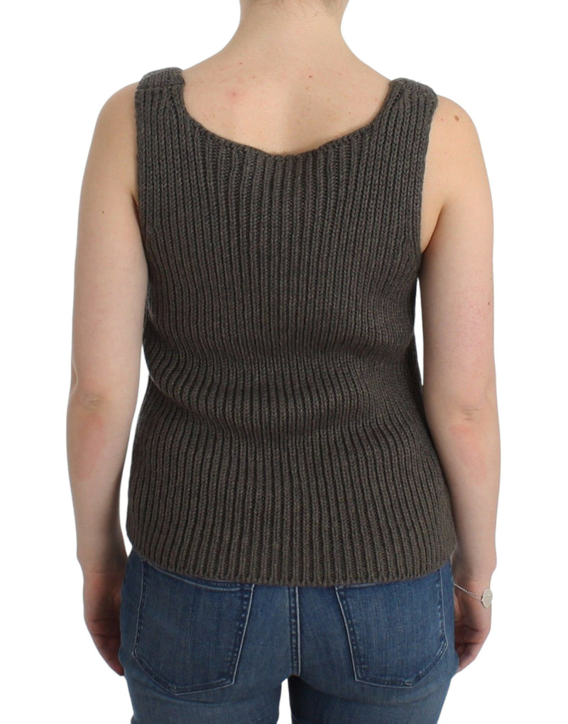 Chic Gray Knit Crew Neck Top Ermanno Scervino