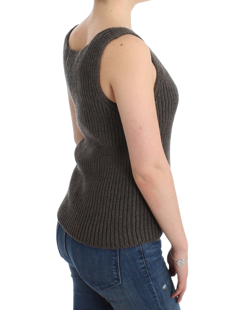 Chic Gray Knit Crew Neck Top Ermanno Scervino