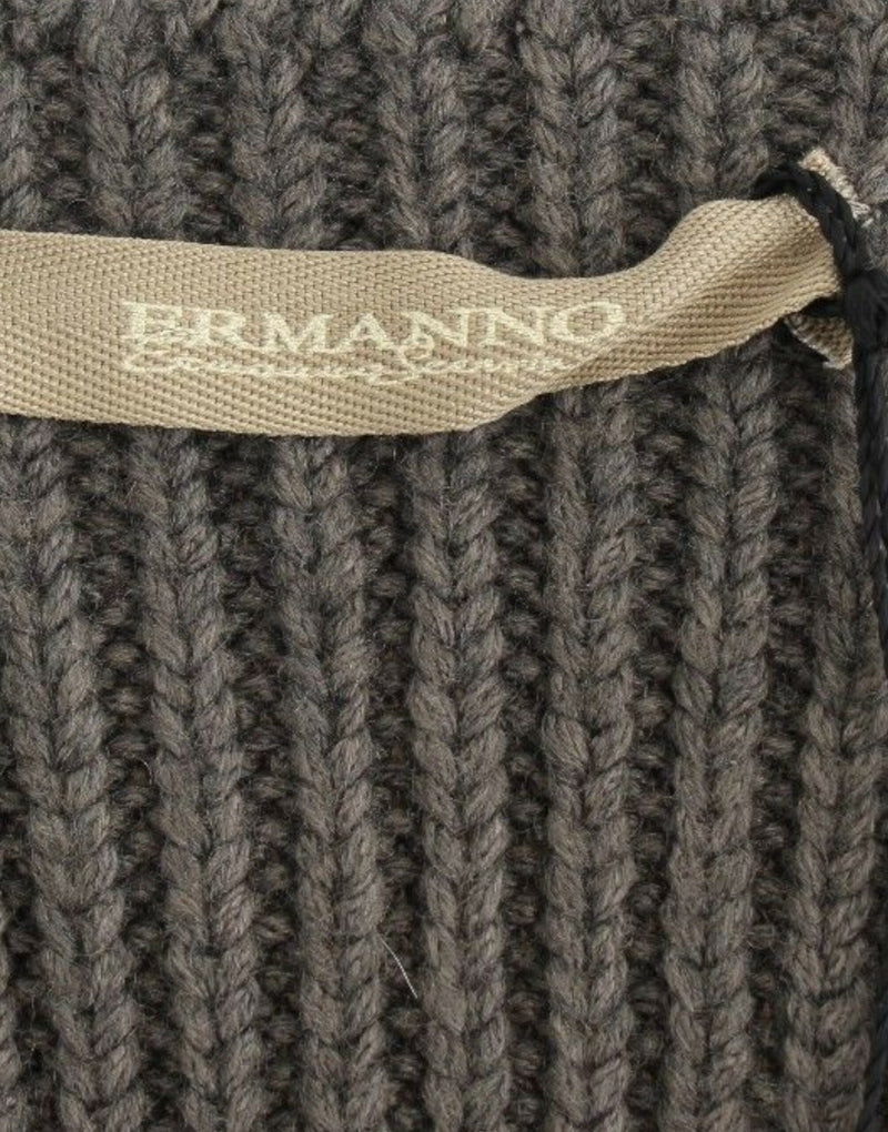 Chic Gray Knit Crew Neck Top Ermanno Scervino