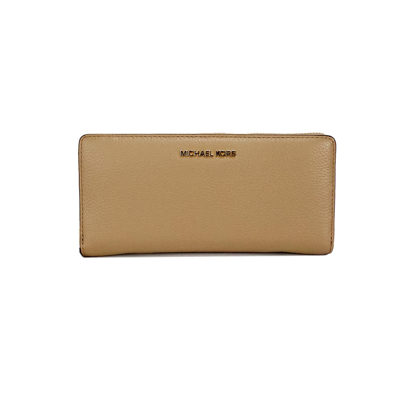 Jet Set Travel Large Camel Leather Continental Wristlet Wallet Michael Kors