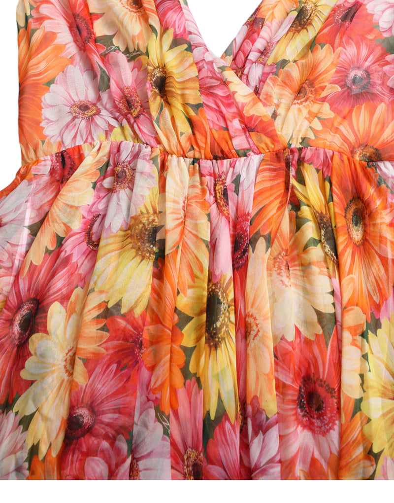 Elegant Floral Silk Midi Dress with V-Neck Dolce & Gabbana