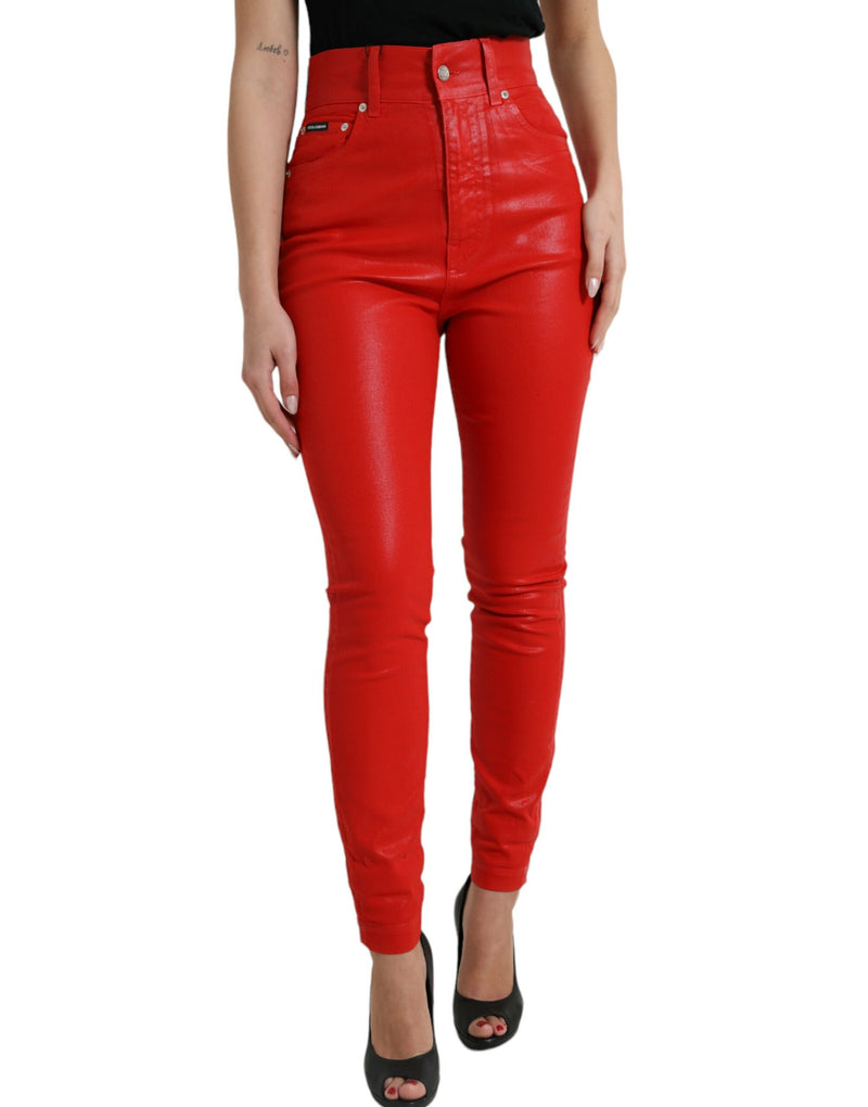 Elegant High-Waist Stretch Denim in Red Dolce & Gabbana