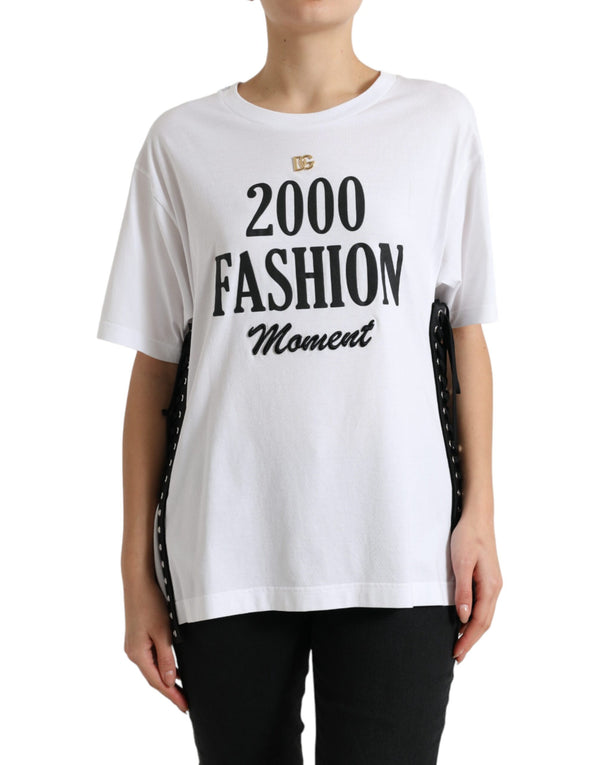 Elegant White Lace-Up Cotton Tee Dolce & Gabbana