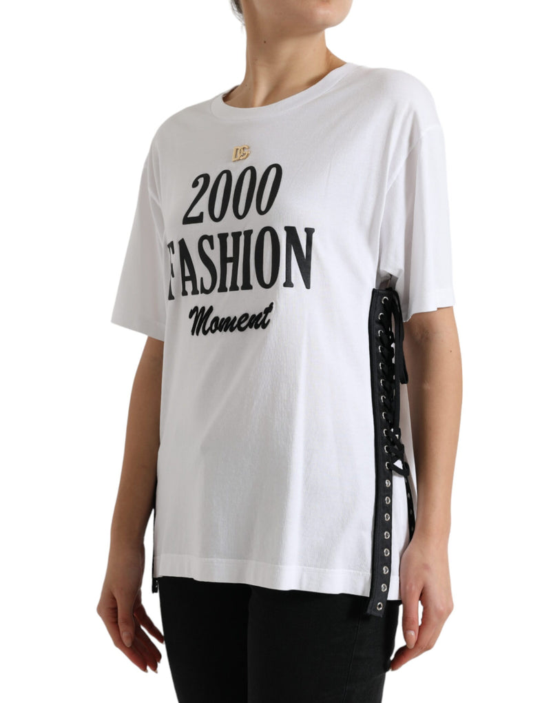 Elegant White Lace-Up Cotton Tee Dolce & Gabbana