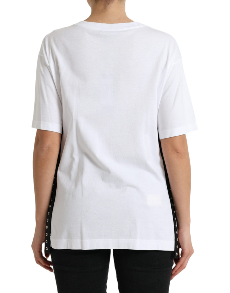 Elegant White Lace-Up Cotton Tee Dolce & Gabbana