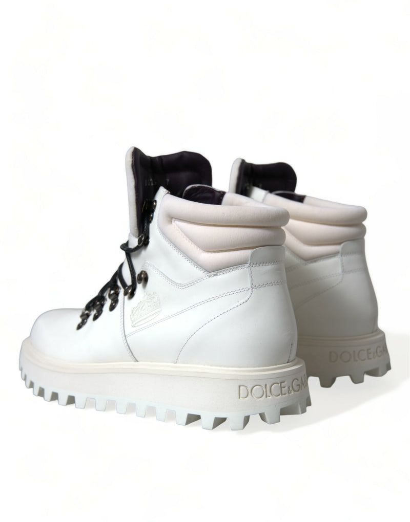 Elegant White Leather Ankle Boots Dolce & Gabbana