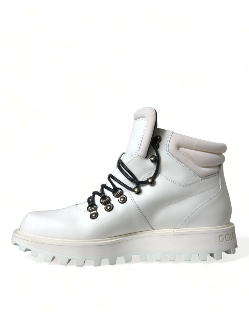 Elegant White Leather Ankle Boots Dolce & Gabbana