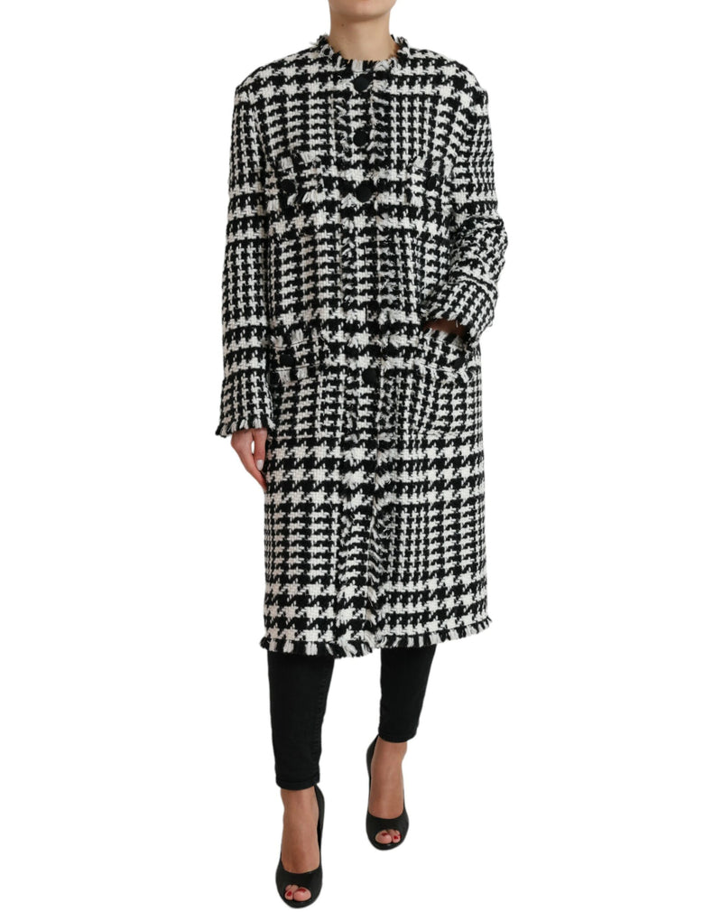 Elegant Houndstooth Long Trench Coat Dolce & Gabbana