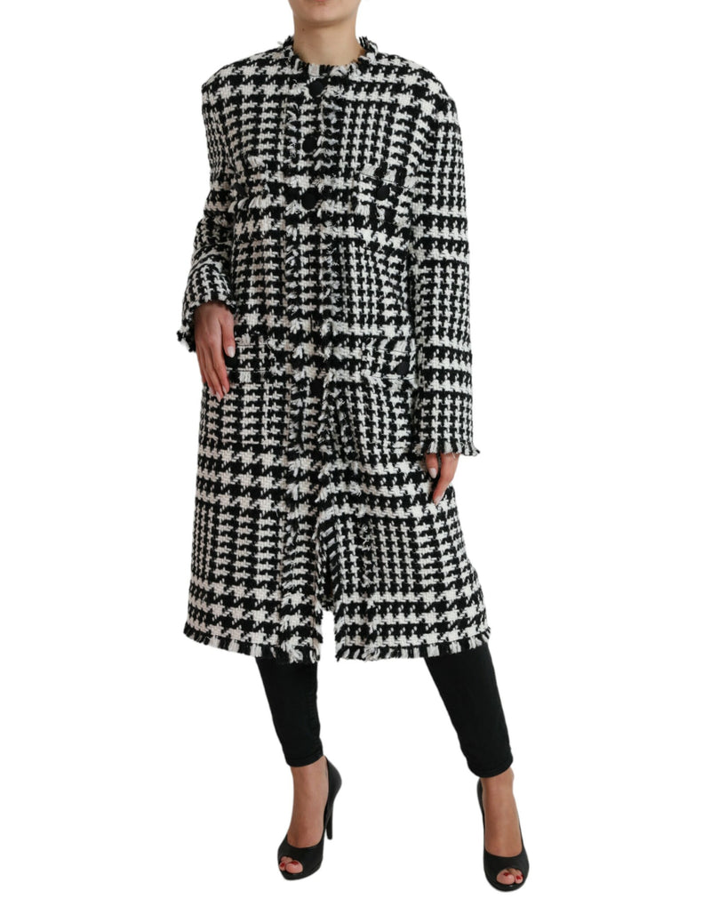 Elegant Houndstooth Long Trench Coat Dolce & Gabbana