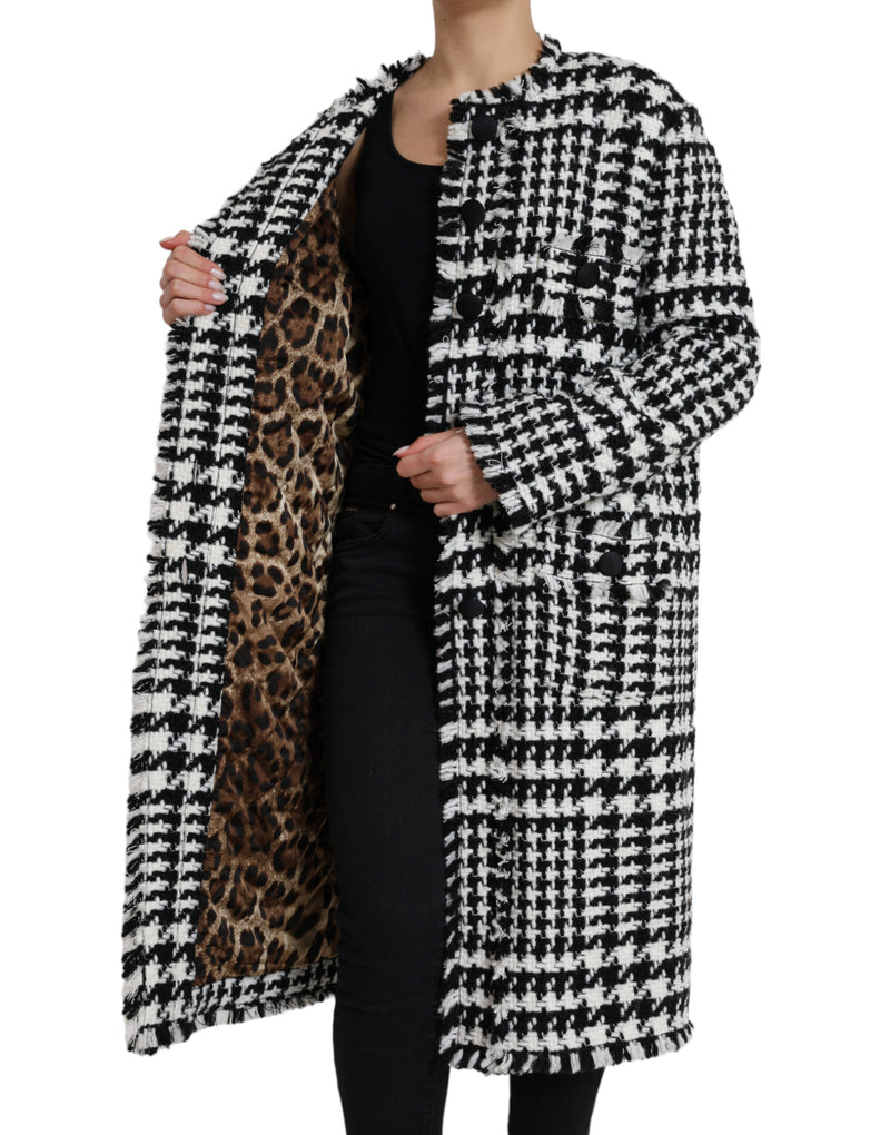 Elegant Houndstooth Long Trench Coat Dolce & Gabbana