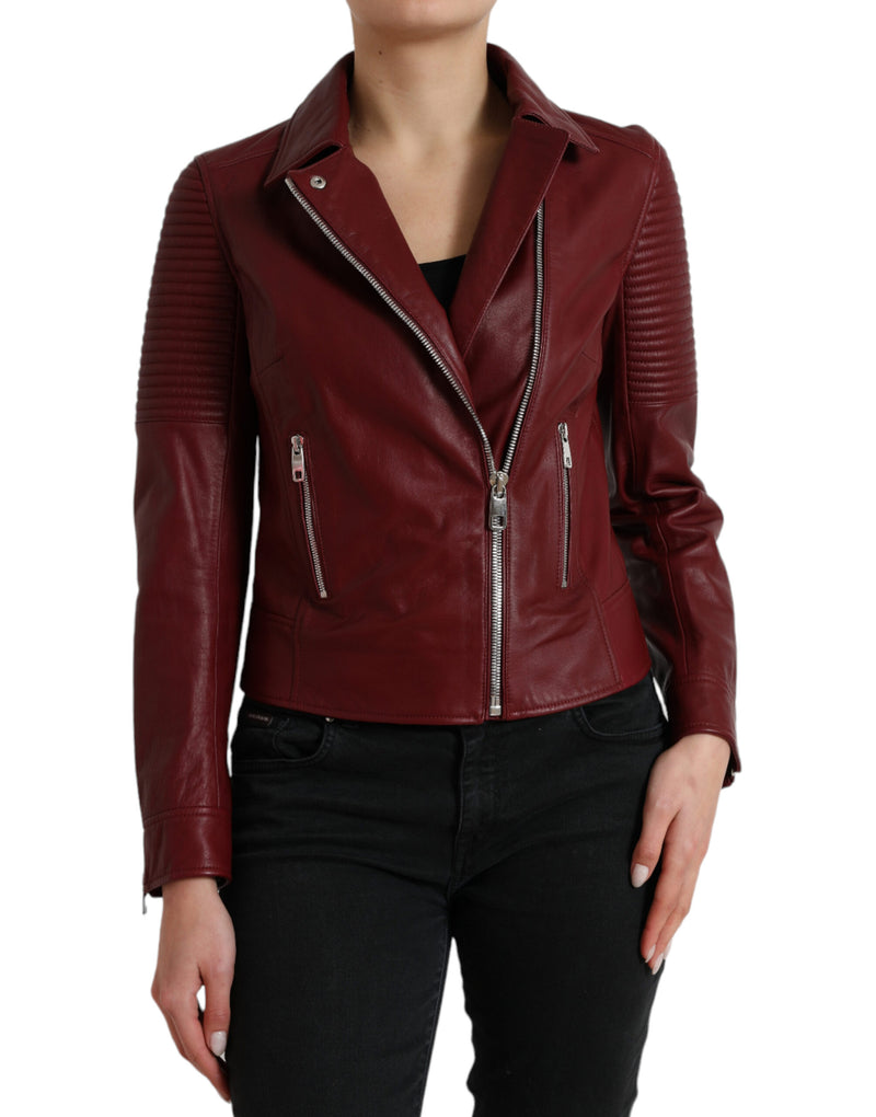 Bordeaux Biker Leather Jacket Dolce & Gabbana