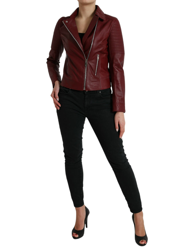 Bordeaux Biker Leather Jacket Dolce & Gabbana