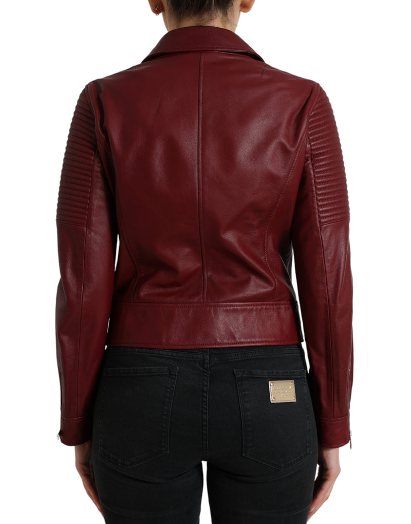 Bordeaux Biker Leather Jacket Dolce & Gabbana