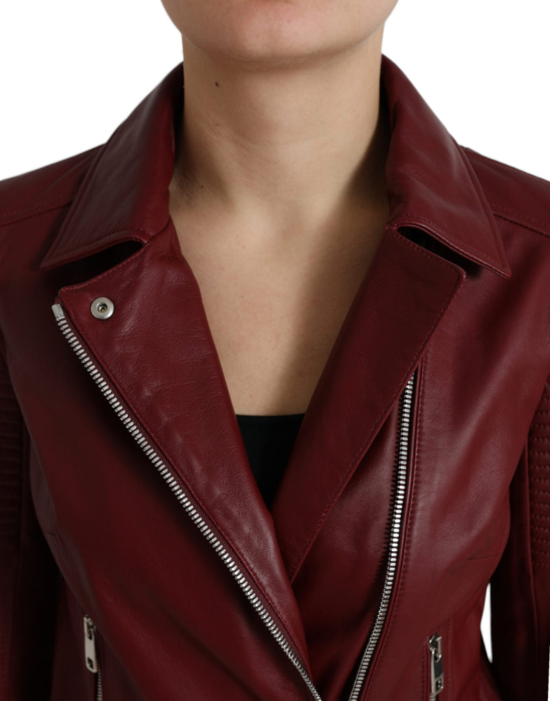 Bordeaux Biker Leather Jacket Dolce & Gabbana