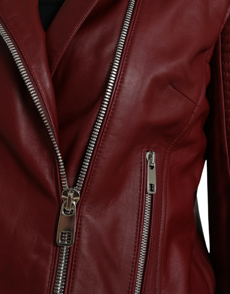 Bordeaux Biker Leather Jacket Dolce & Gabbana