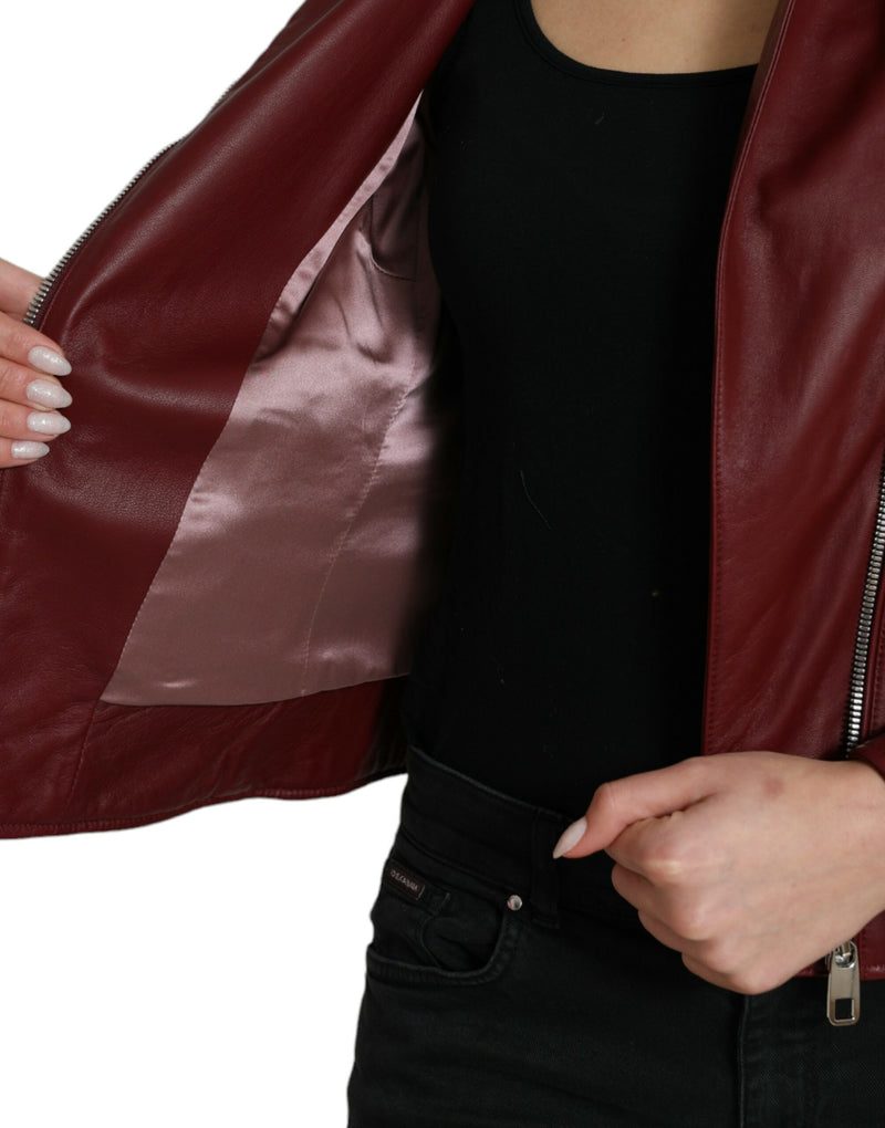 Bordeaux Biker Leather Jacket Dolce & Gabbana