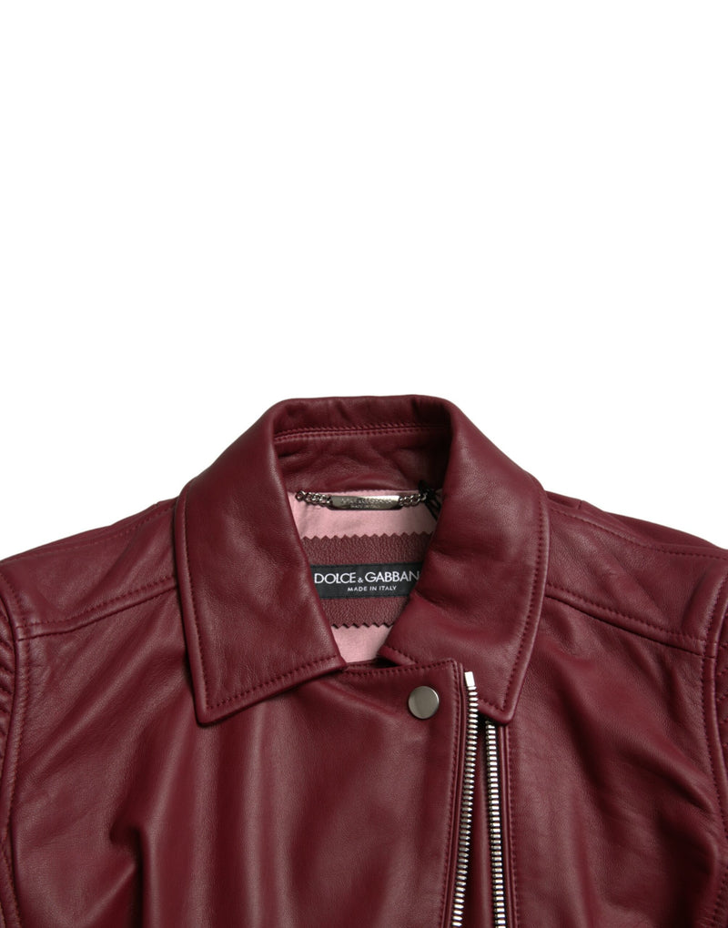 Bordeaux Biker Leather Jacket Dolce & Gabbana