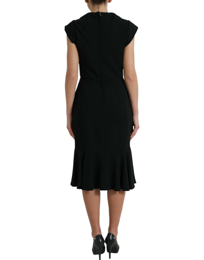 Elegant Black Stretch Cady Midi Dress Dolce & Gabbana