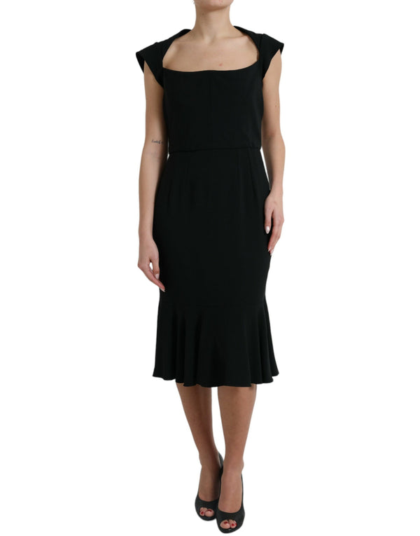 Elegant Black Stretch Cady Midi Dress Dolce & Gabbana