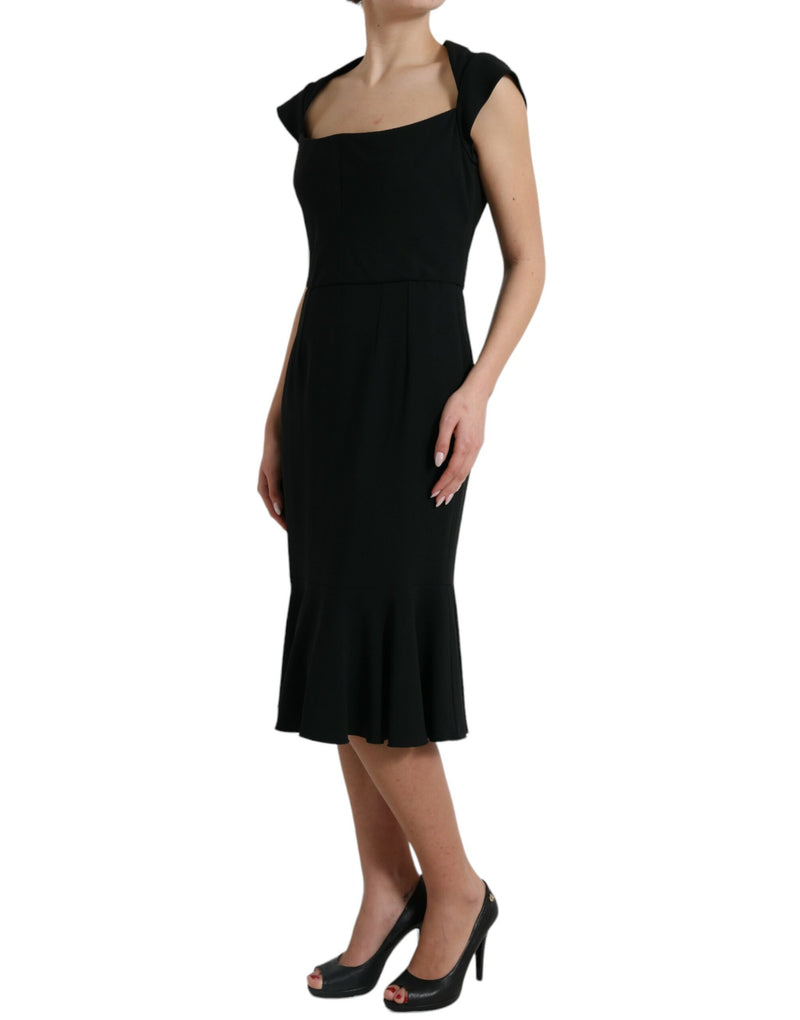 Elegant Black Stretch Cady Midi Dress Dolce & Gabbana