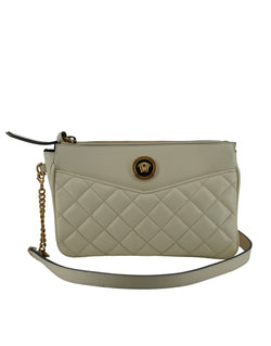 Elegant White Lamb Leather Crossbody Pouch Versace